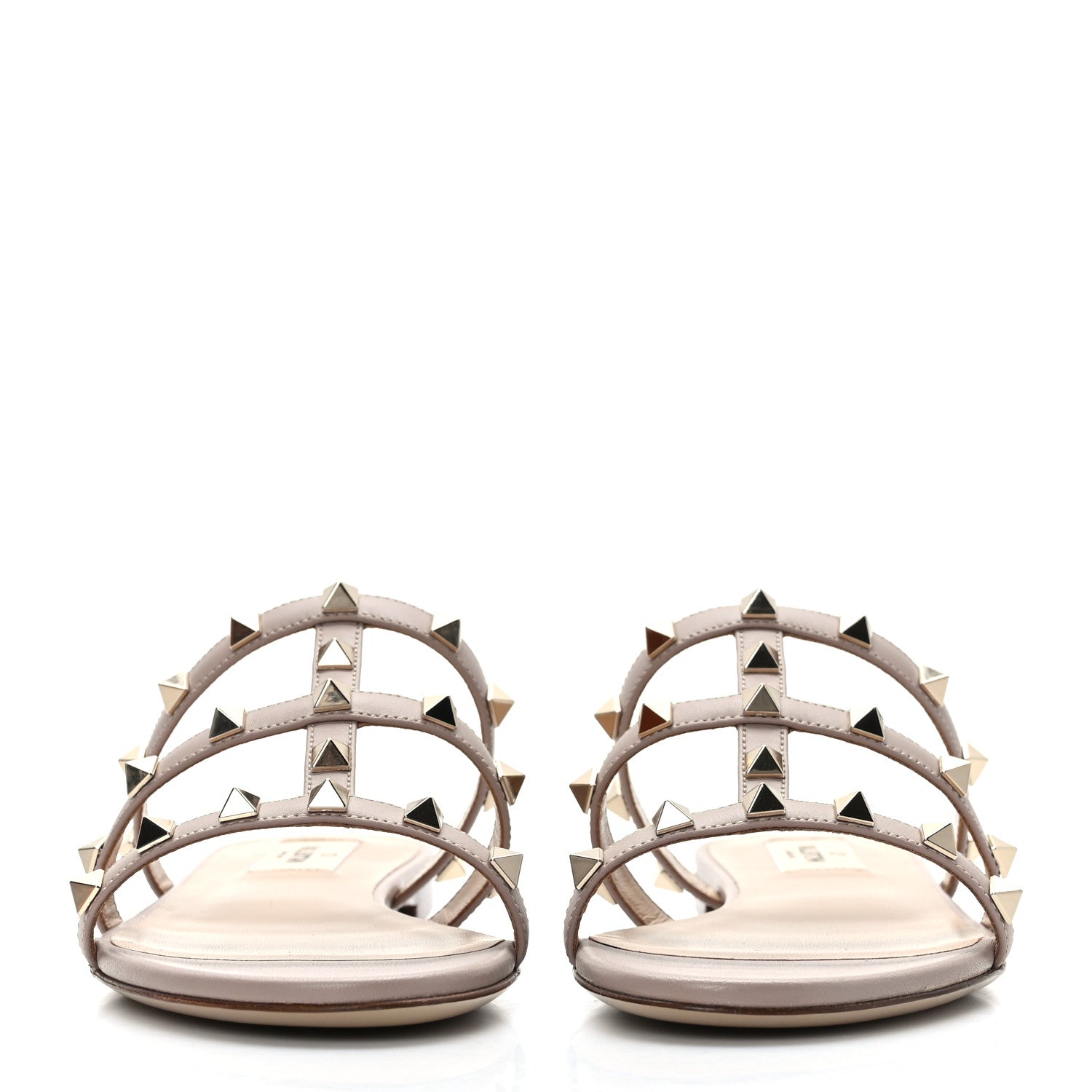 Valentino Garavani Nappa Rockstud Caged Flat Slide Sandals 37 Poudre 2 of 8