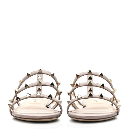Valentino Garavani Nappa Rockstud Caged Flat Slide Sandals 37 Poudre 2 of 8