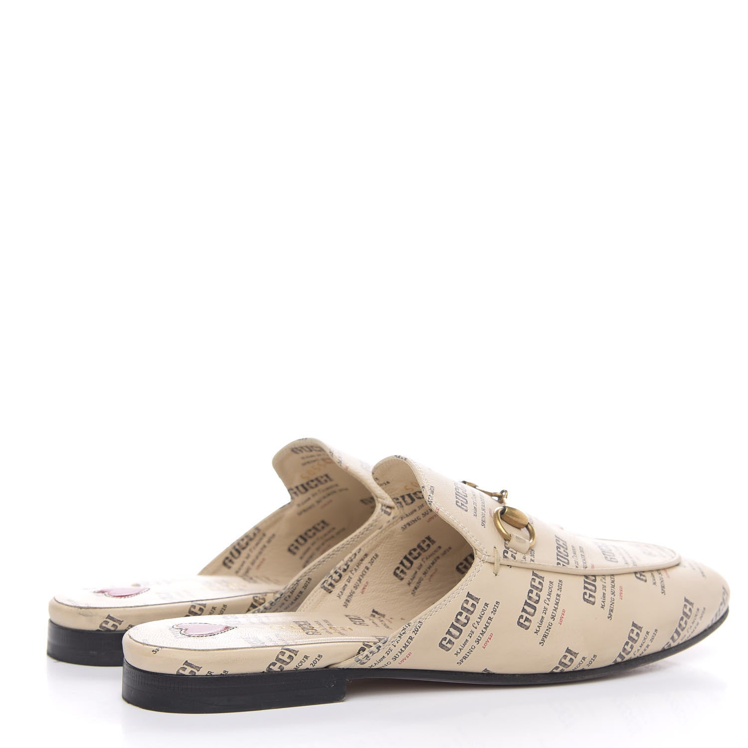 Gucci Calfskin Stamp Print Womens Princetown Slippers 37 Soy Black 4 of 9