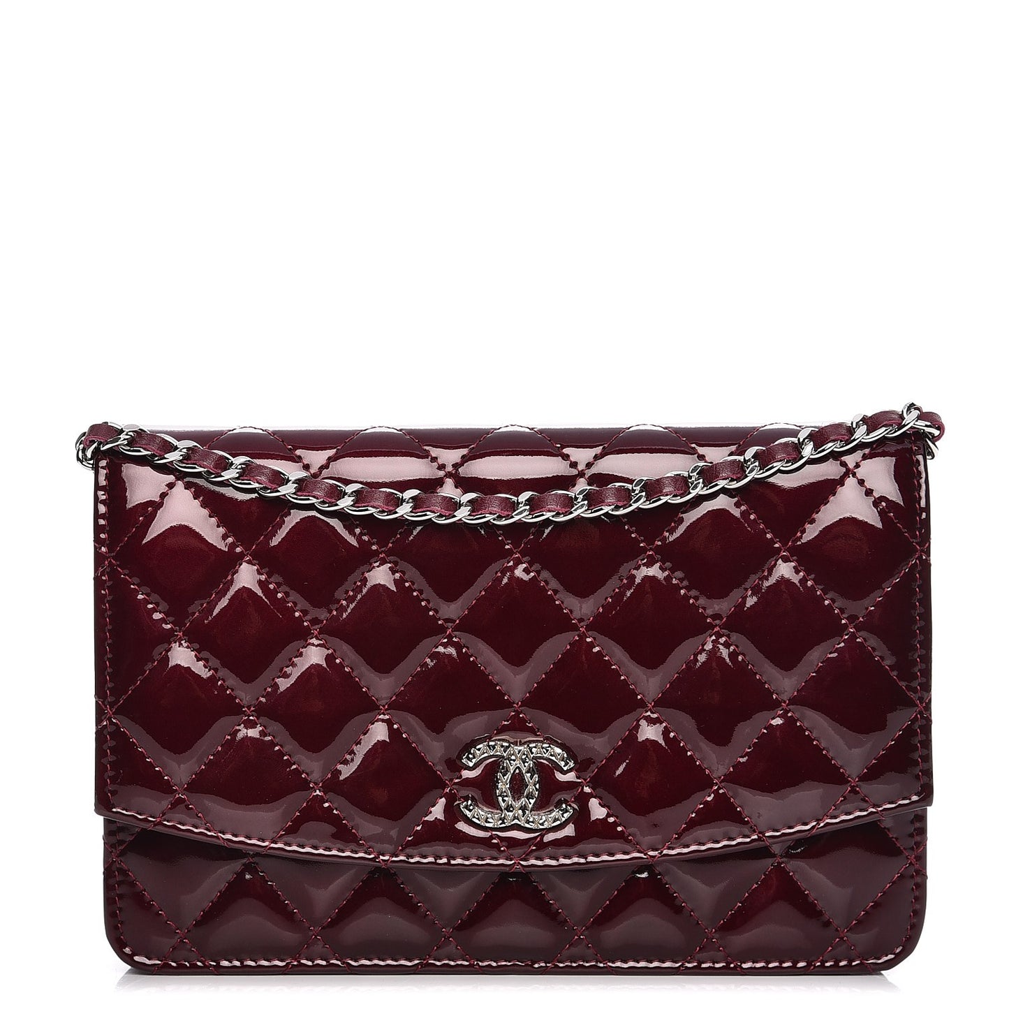 Patent Quilted Brilliant Wallet On Chain WOC Light Burgundy