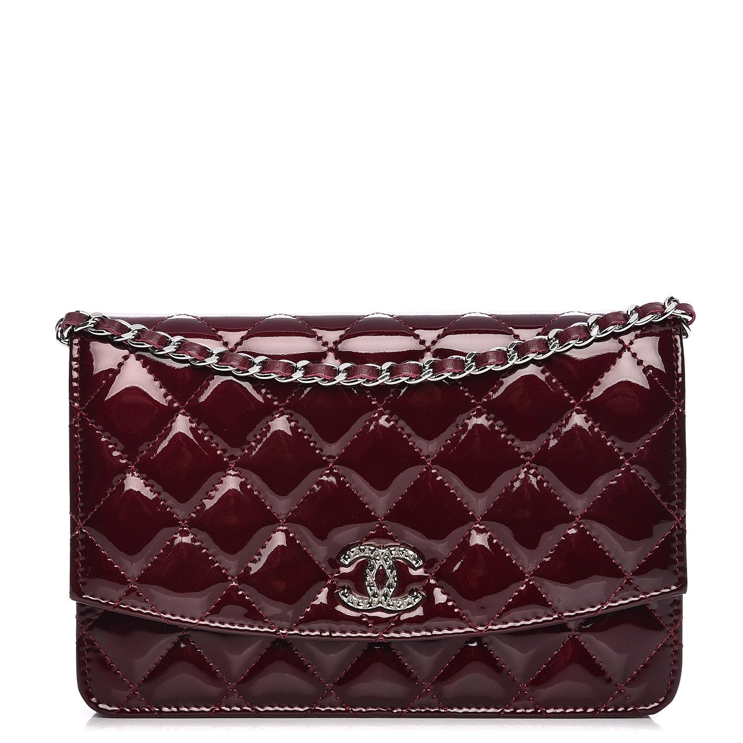 Chanel Patent Quilted Brilliant Wallet On Chain WOC Light Burgundy 1 of 9