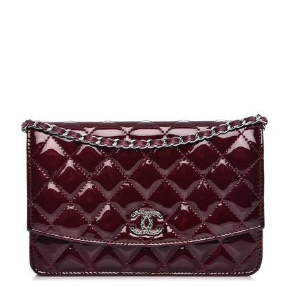 Chanel Patent Quilted Brilliant Wallet On Chain WOC Light Burgundy 1 of 9