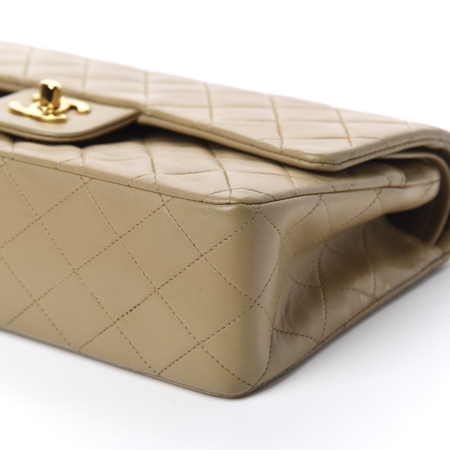 Lambskin Quilted Medium Double Flap Beige
