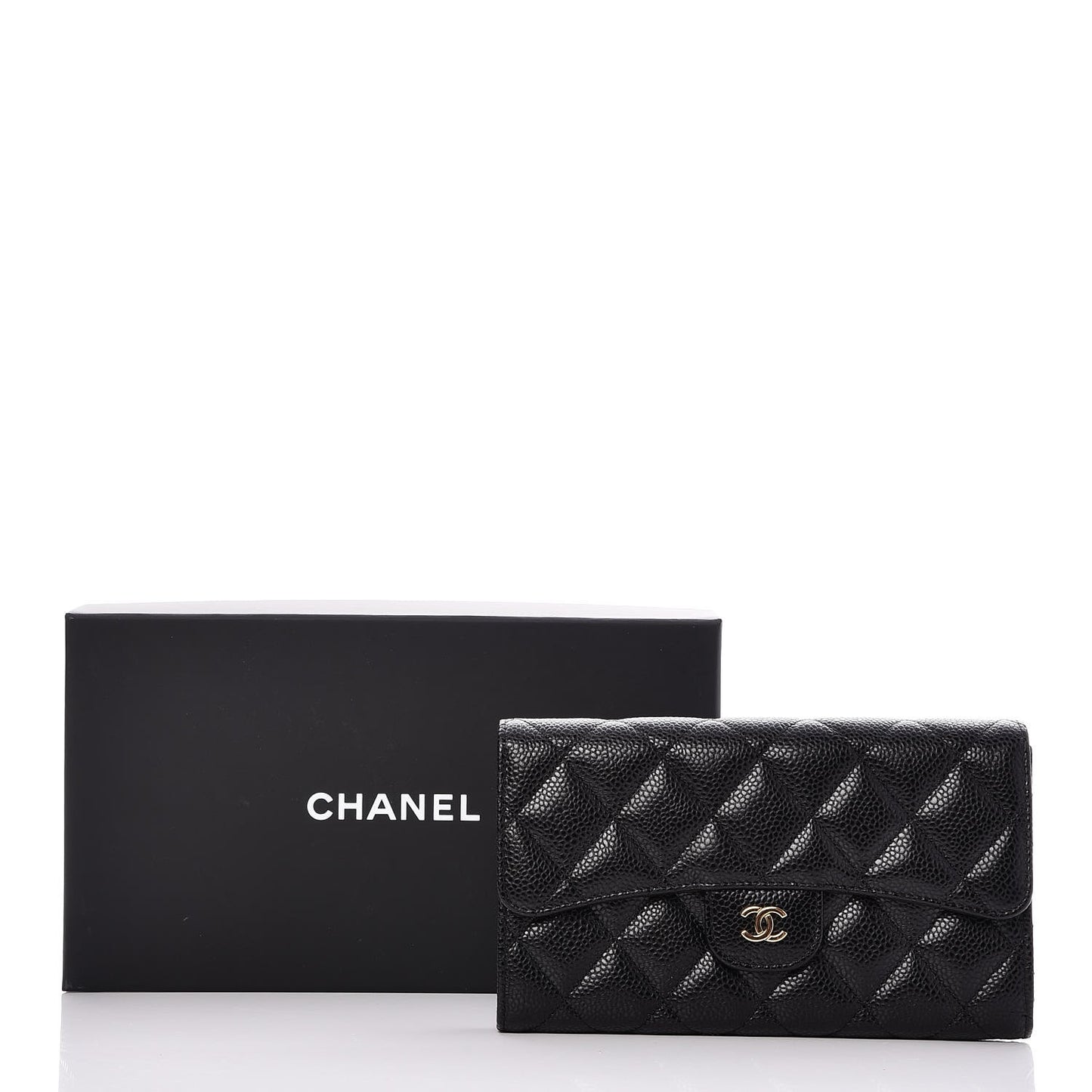 Caviar Quilted Large Flap Wallet Black