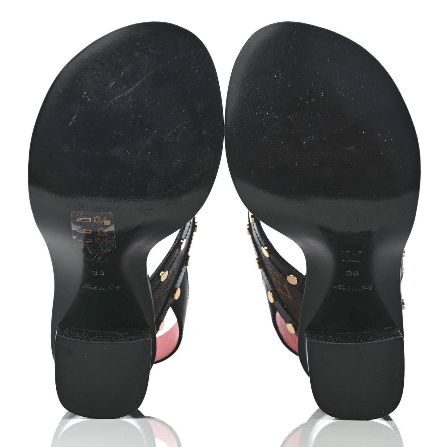 Calfskin Monogram Passenger Heeled Sandals 38 Black Rose
