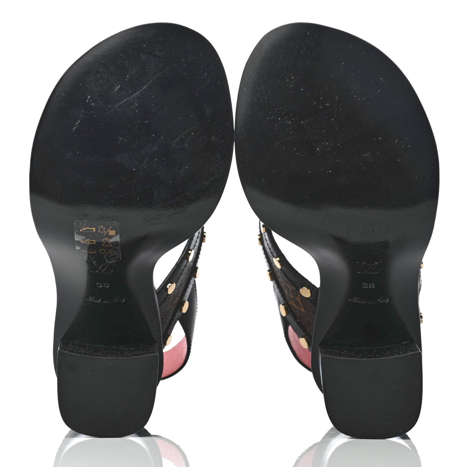 Louis Vuitton Calfskin Monogram Passenger Heeled Sandals 38 Black Rose 5 of 9