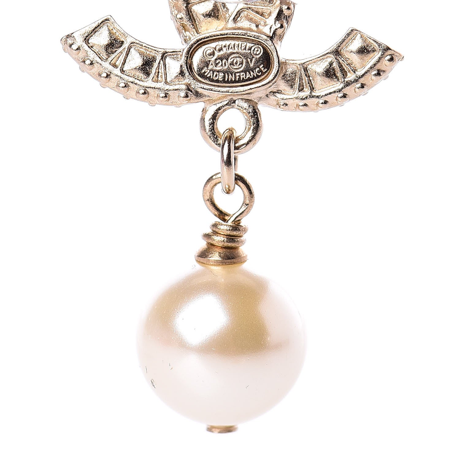 Chanel Crystal Pearl CC Drop Earrings Gold 4 of 5