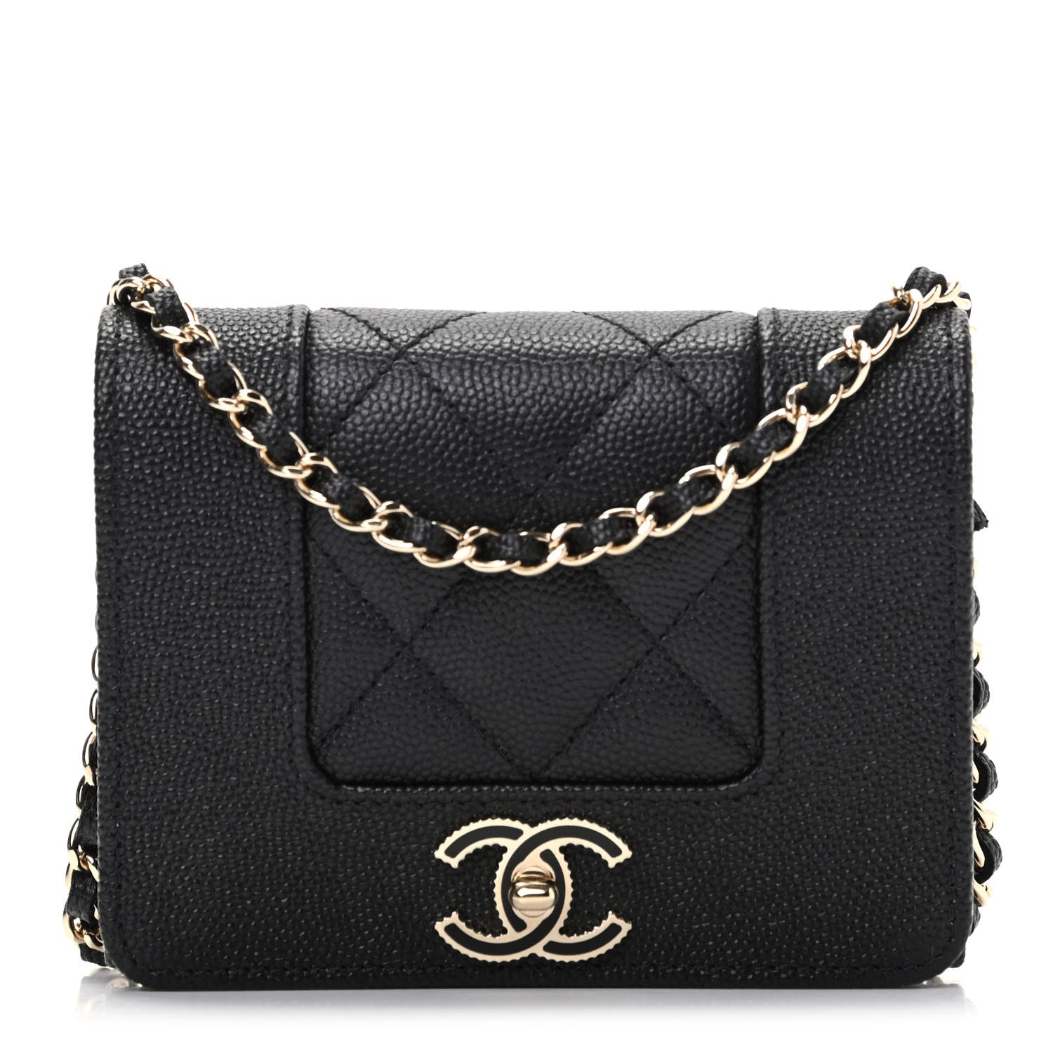 Chanel Caviar Quilted Vintage Mademoiselle Card Holder On Chain Black 1 of 11