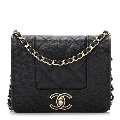 Chanel Caviar Quilted Vintage Mademoiselle Card Holder On Chain Black 1 of 11