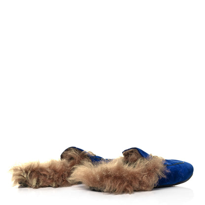Gucci Velvet Fur Womens Princetown Slippers 38 Cobalt Blue 4 of 7