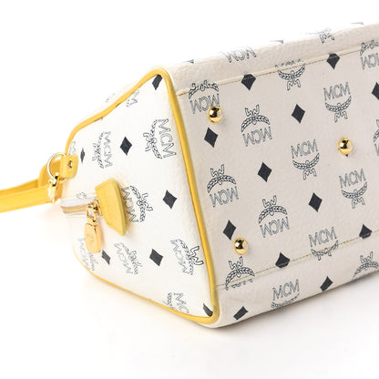 MCM Visetos Boston Satchel White Yellow 6 of 10