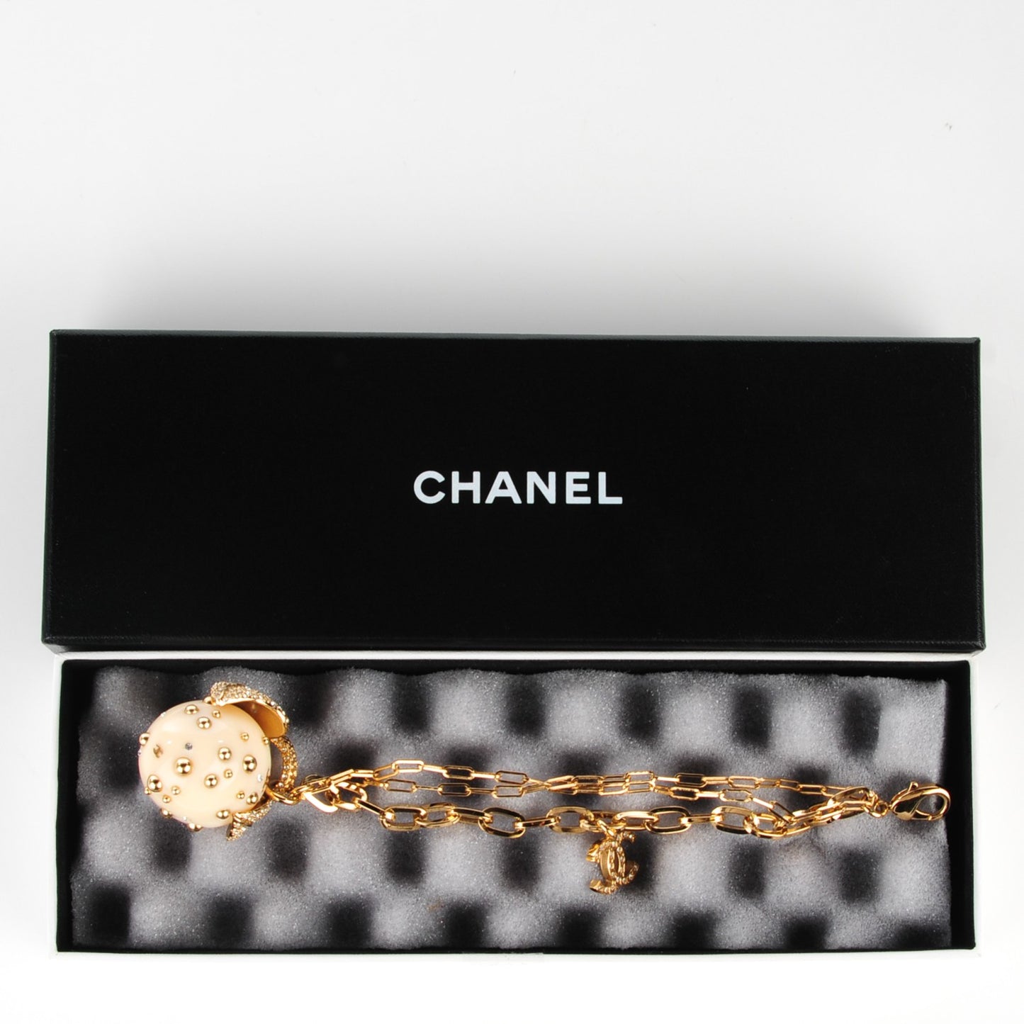 Crystal Apple Charm Bracelet Gold