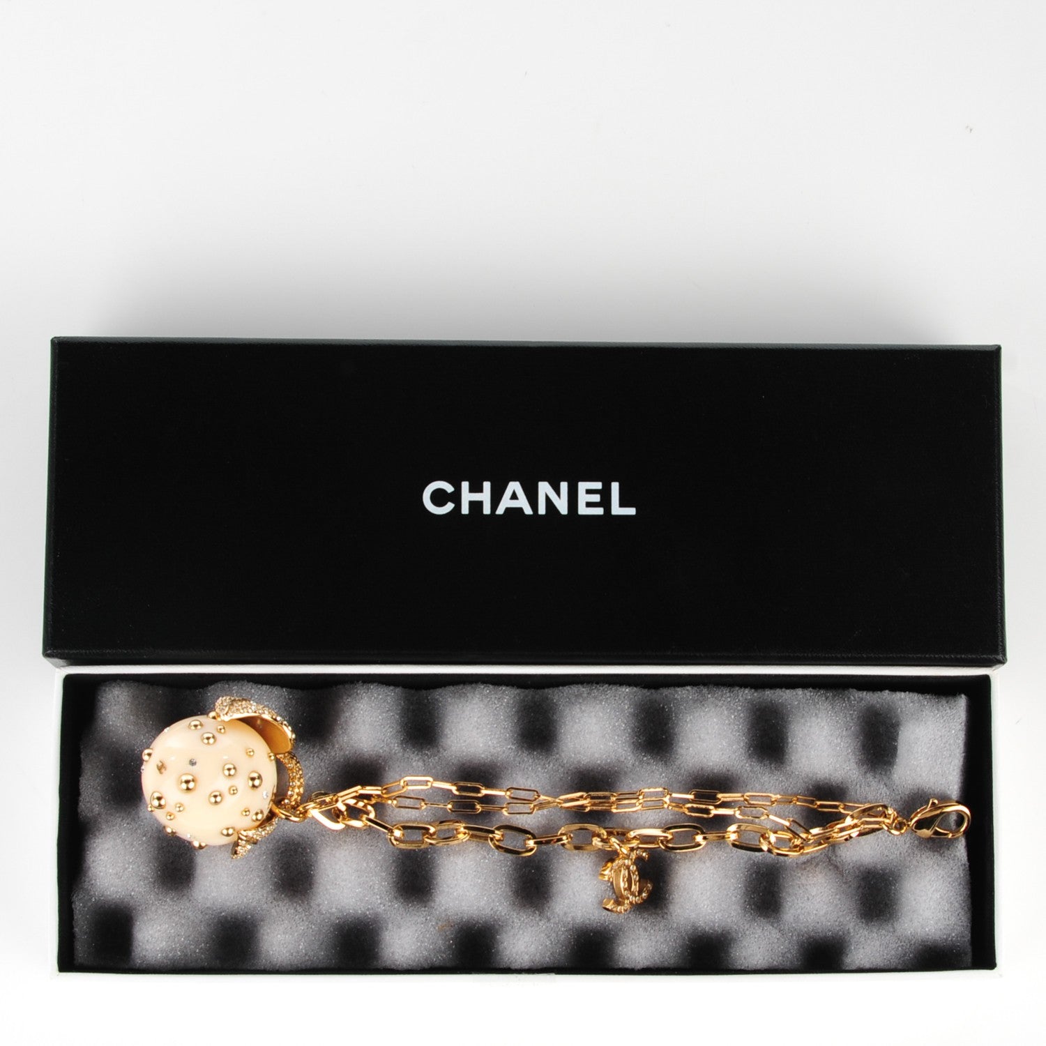 Chanel Crystal Apple Charm Bracelet Gold 2 of 10