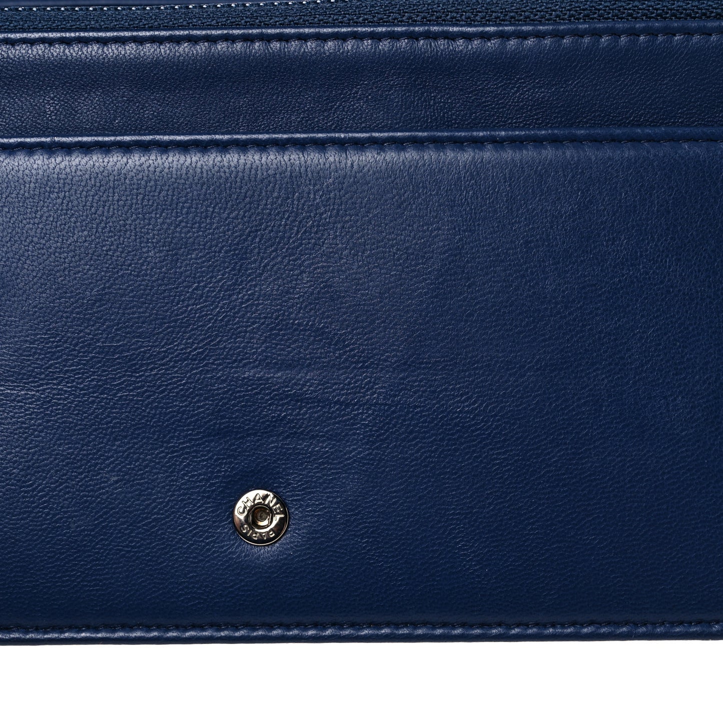 Lambskin Quilted CC Crossing Wallet On Chain WOC Blue