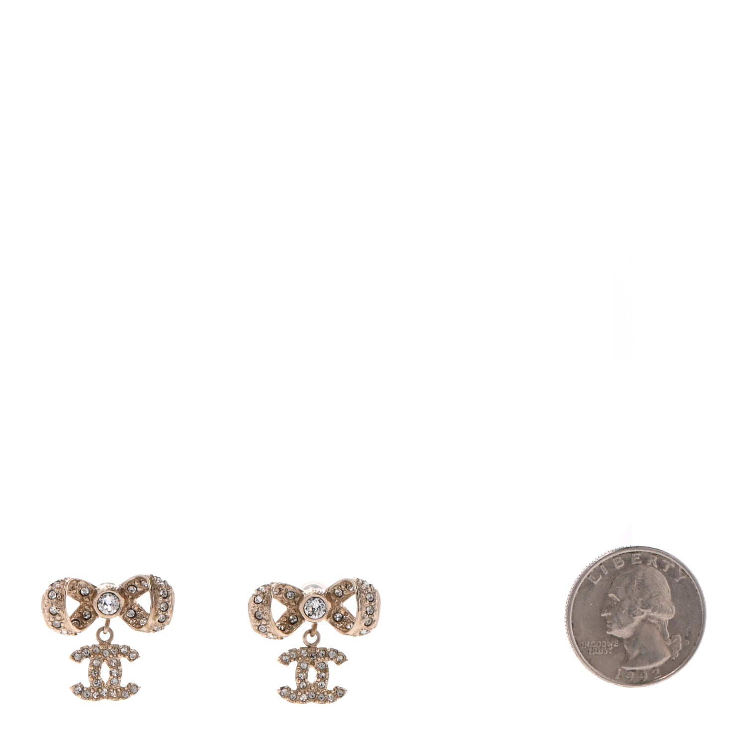 Chanel Crystal CC Bow Drop Earrings Gold 2 of 5