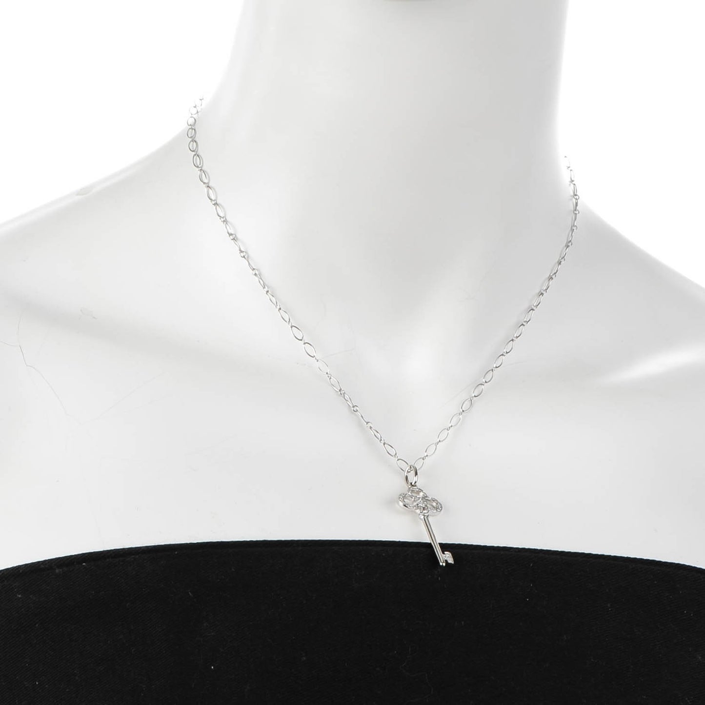 18K White Gold Diamond Crown Key Pendant Necklace