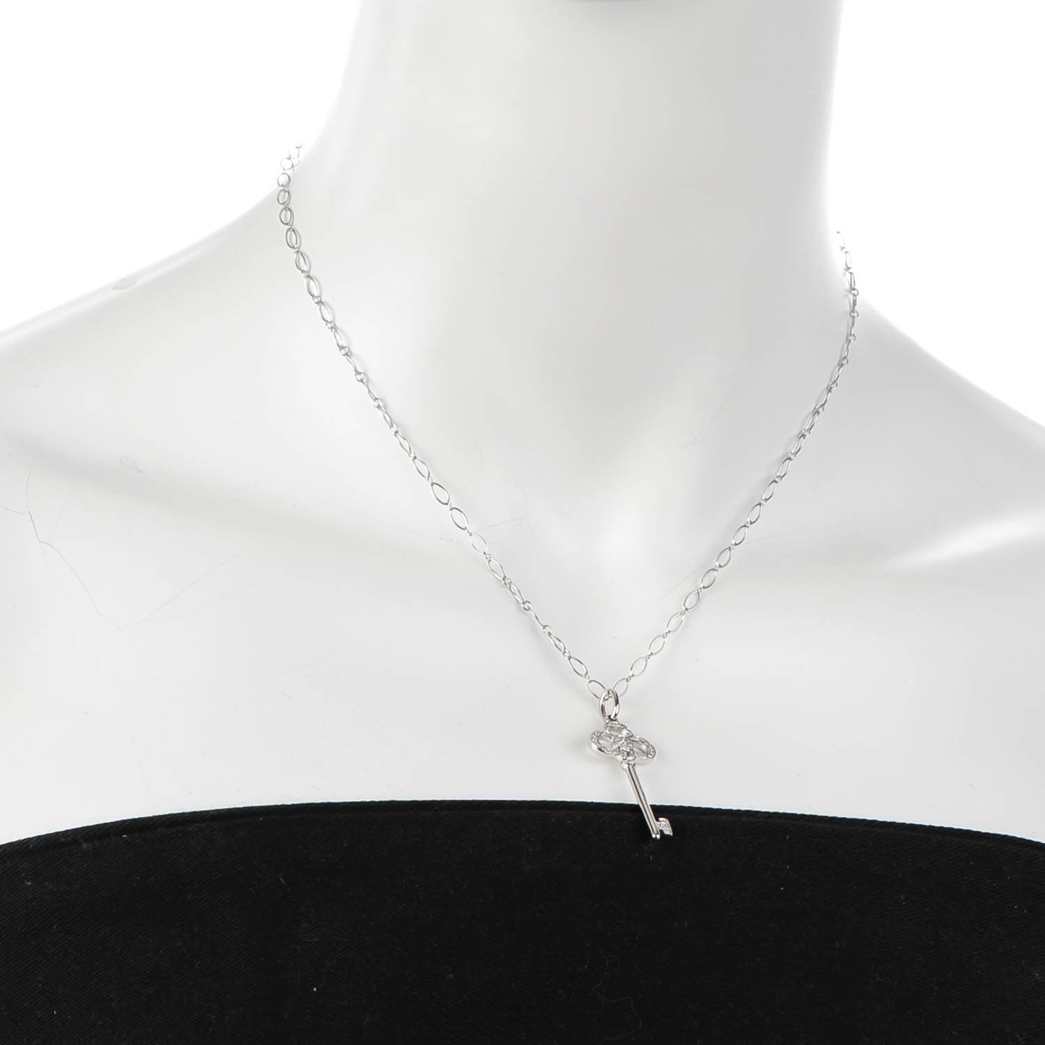 Tiffany 18K White Gold Diamond Crown Key Pendant Necklace 2 of 7
