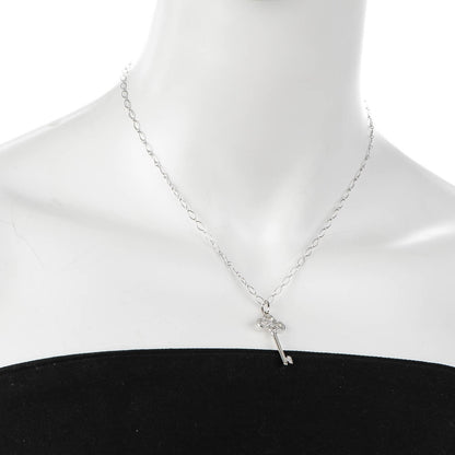 Tiffany 18K White Gold Diamond Crown Key Pendant Necklace 2 of 7