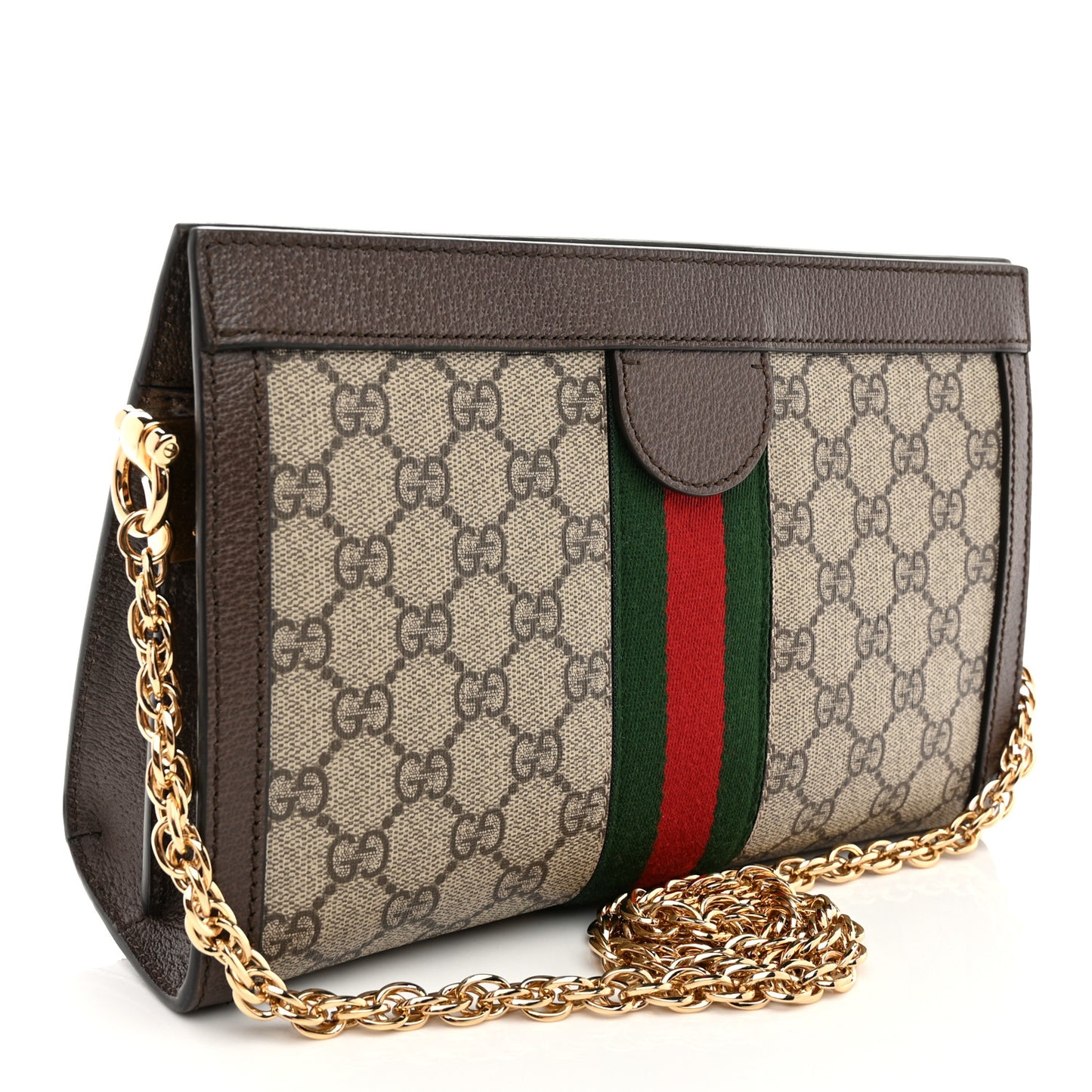 GG Supreme Monogram Web Small Ophidia Chain Shoulder Bag Brown
