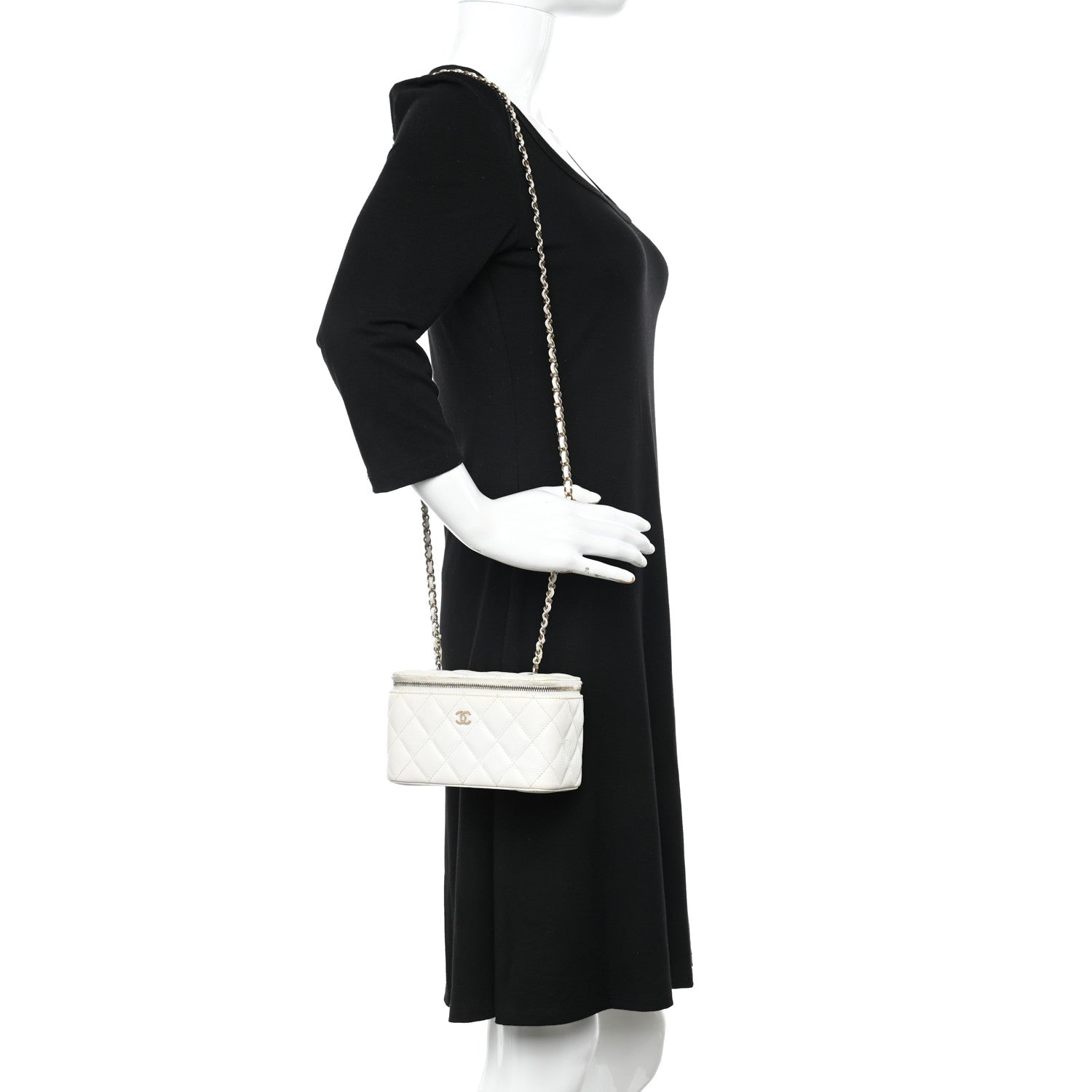 Chanel Caviar Quilted Small Vanity Case With Chain White 2 of 14