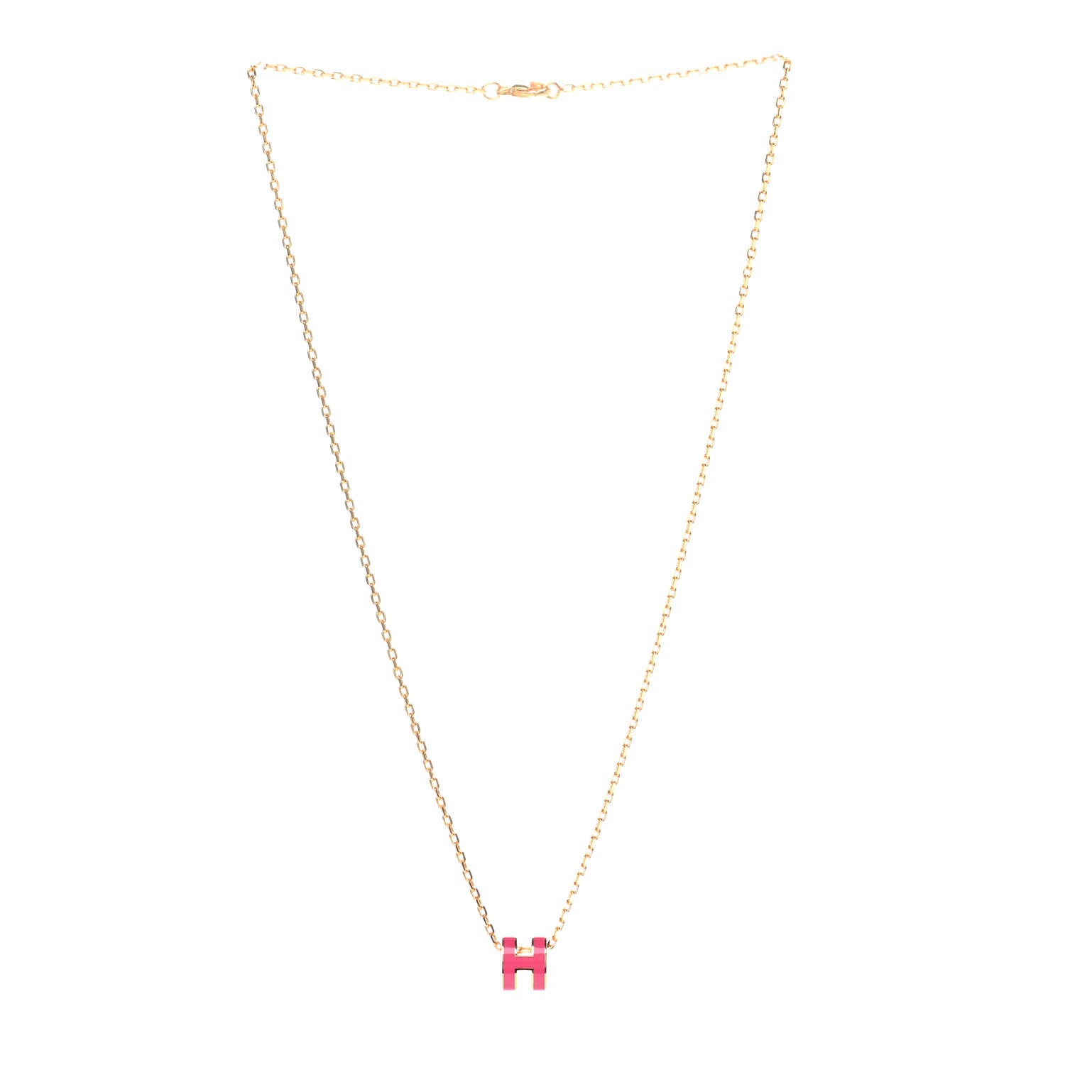 Hermes Lacquered Gold Mini Pop H Pendant Necklace Rose Extreme 3 of 6