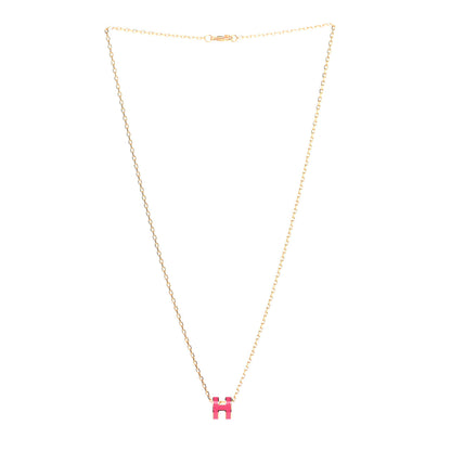 Hermes Lacquered Gold Mini Pop H Pendant Necklace Rose Extreme 3 of 6