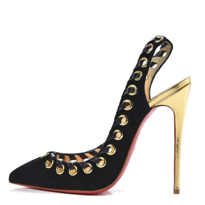 Christian Louboutin Suede Kid Specchio Ostri 120 Slingback Pumps 37 Black 1 of 8