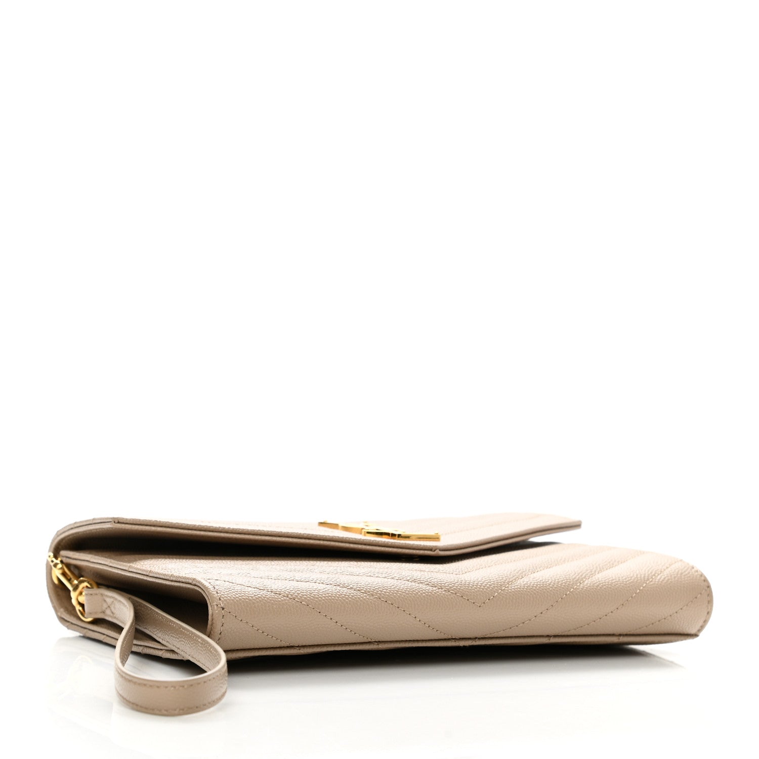 Saint Laurent Grain De Poudre Matelasse Chevron Monogram Envelope Clutch Dark Beige 4 of 7