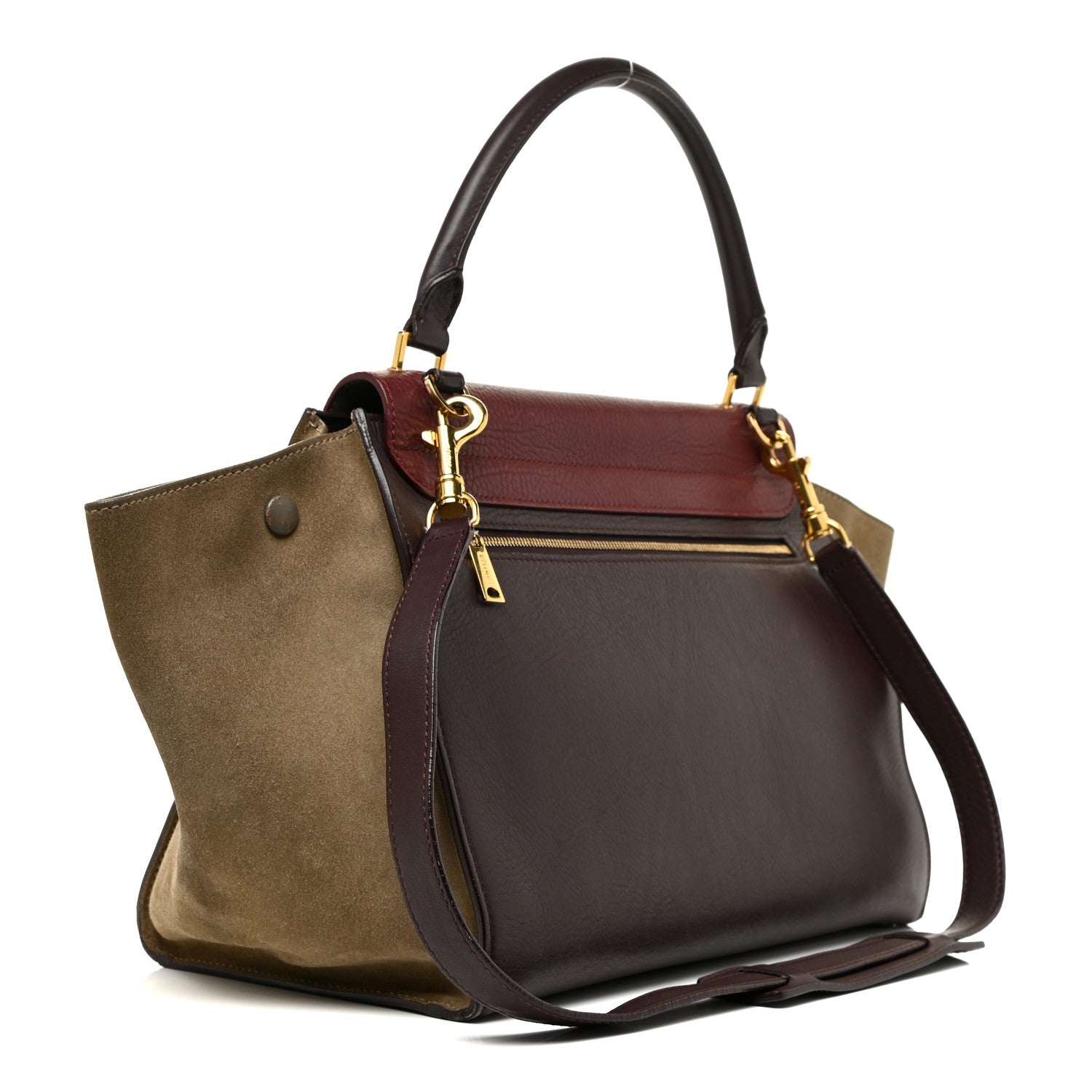 Celine Calfskin Suede Tri-Color Medium Trapeze Burgundy 3 of 32
