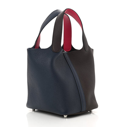 Hermes Taurillon Clemence Casaque Picotin Lock 18 PM Bleu Nuit Framboise Rouge Sellier 2 of 8