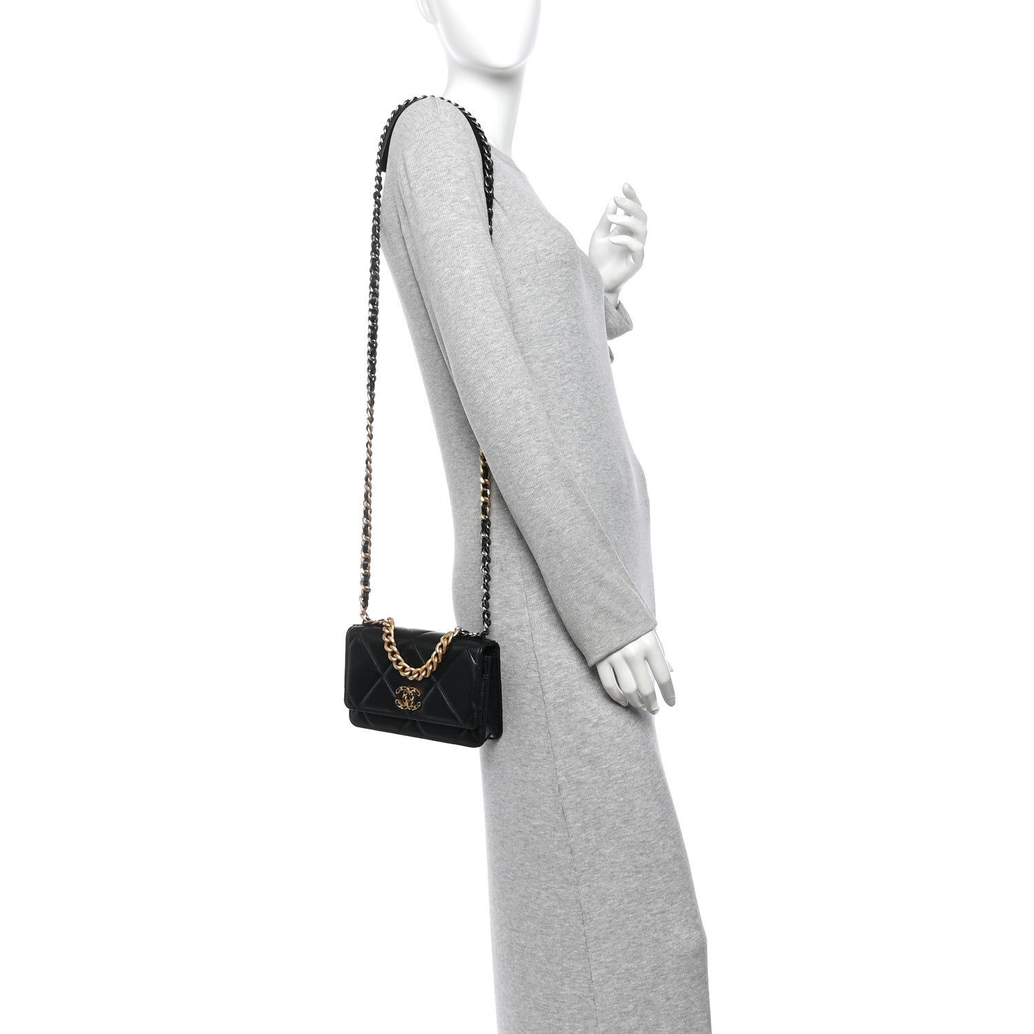 Chanel Lambskin Quilted Chanel 19 Wallet On Chain WOC Black 2 of 13