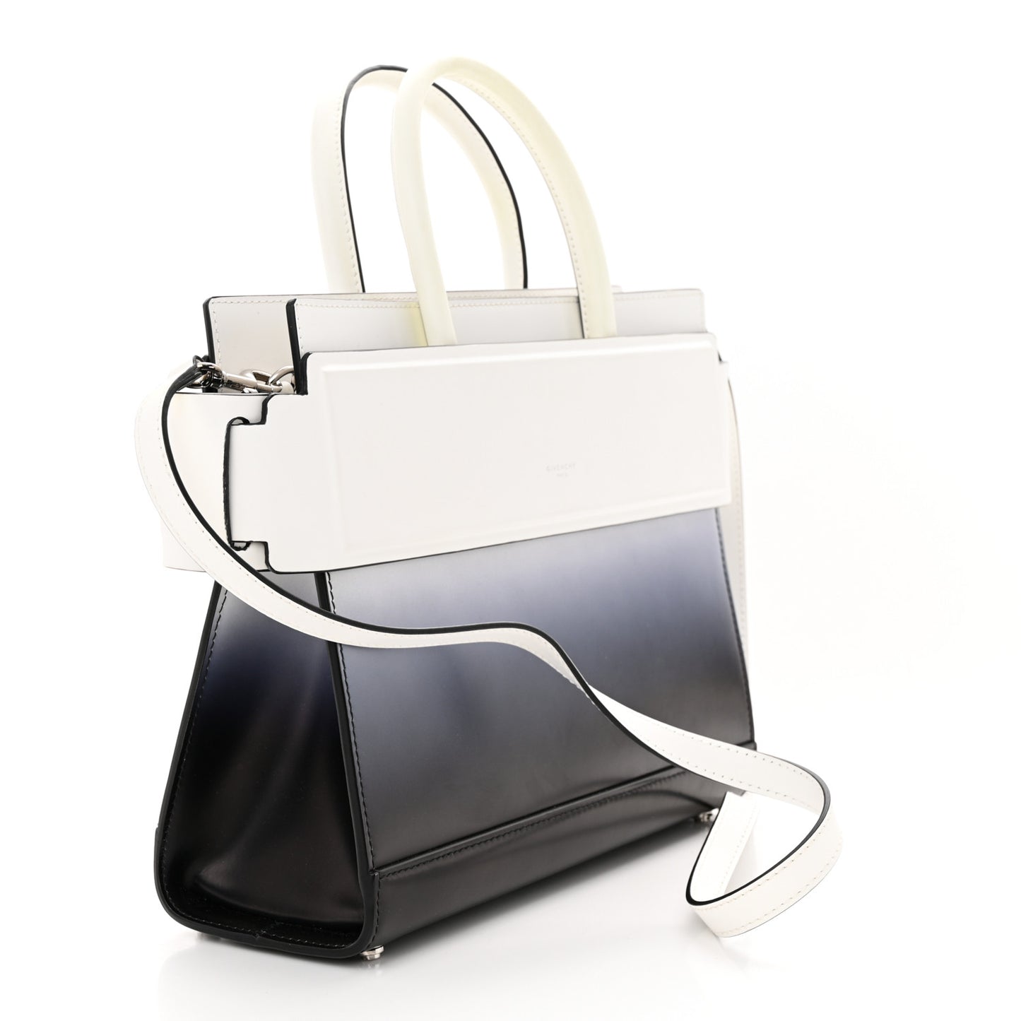 Smooth Calfskin Small Degrade Horizon Satchel White Black
