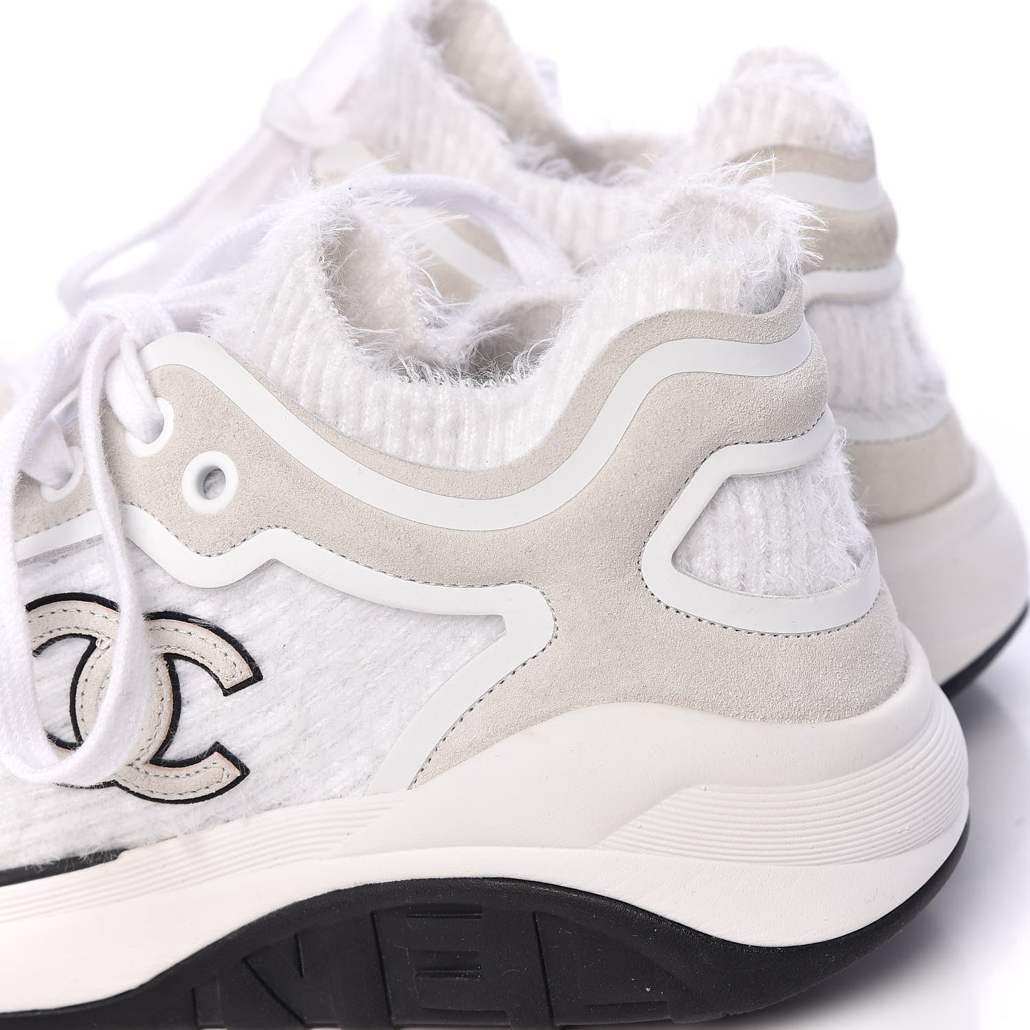 Chanel Suede Calfskin Stretch Fabric CC Sneakers 37 White 7 of 8