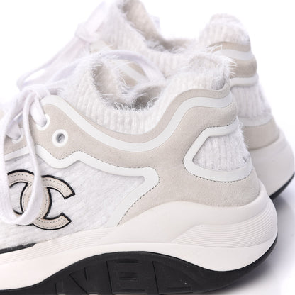 Chanel Suede Calfskin Stretch Fabric CC Sneakers 37 White 7 of 8