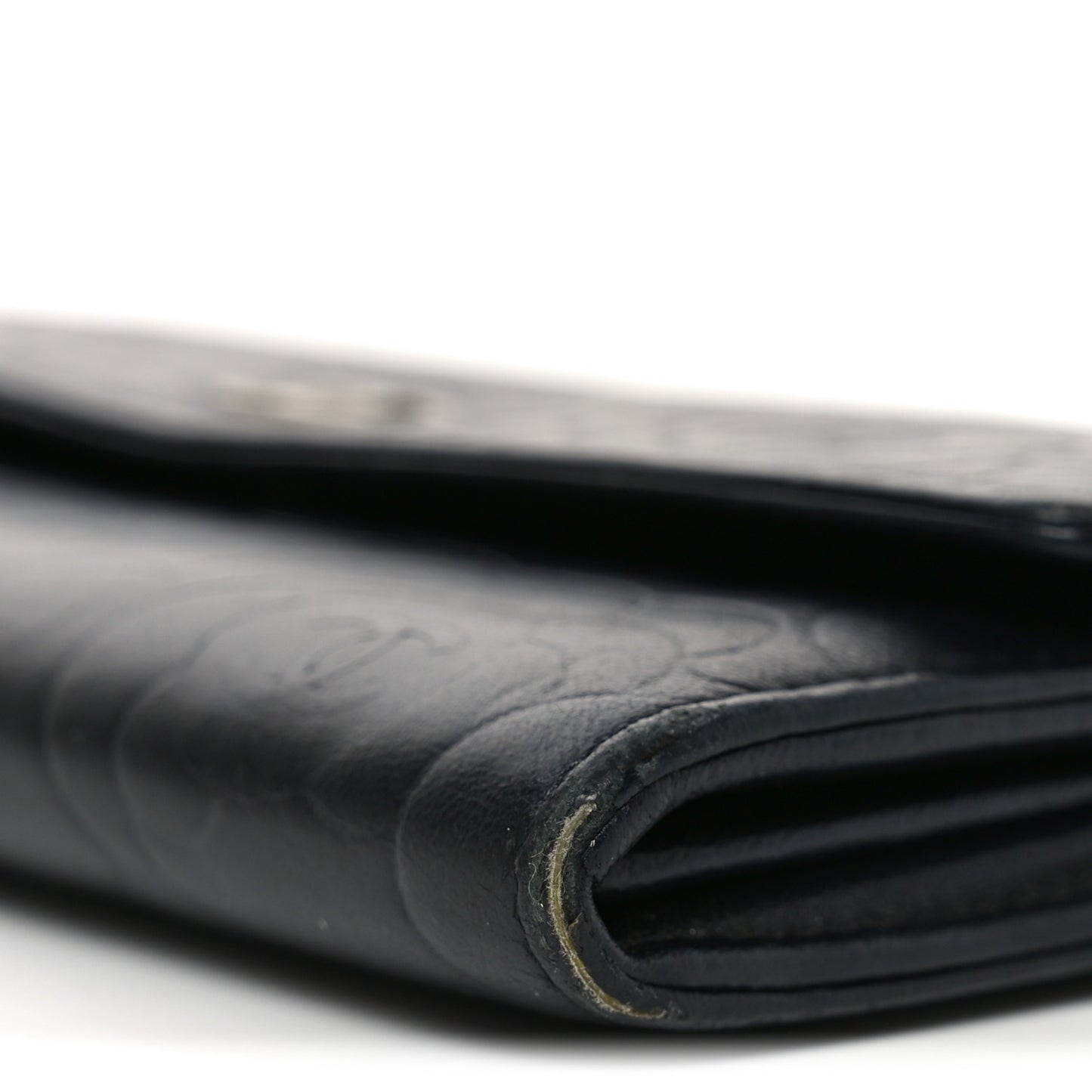 Lambskin Embossed Camellia Large Gusset Flap Wallet Black