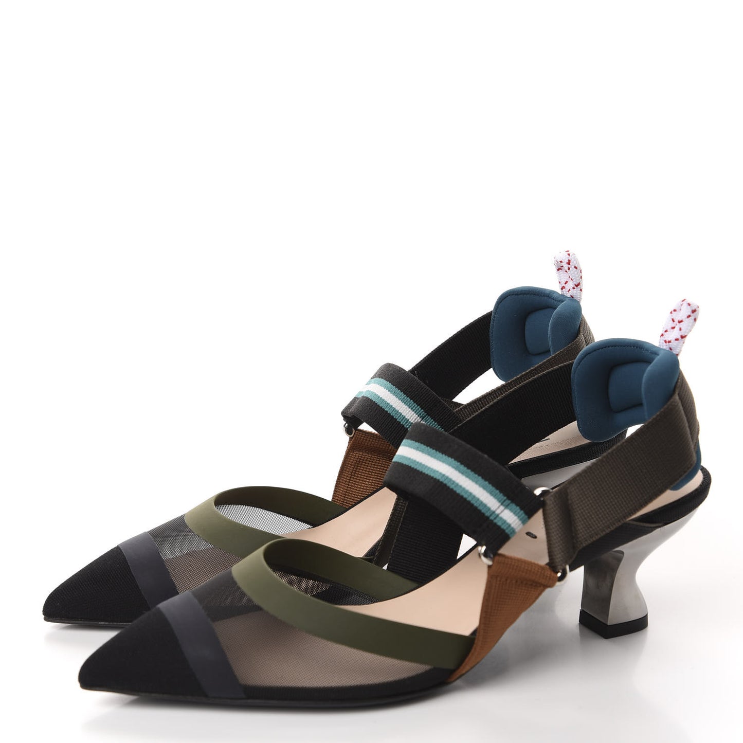 Technical Mesh Colibri 55mm Slingback Pumps 35 Black Verde Military