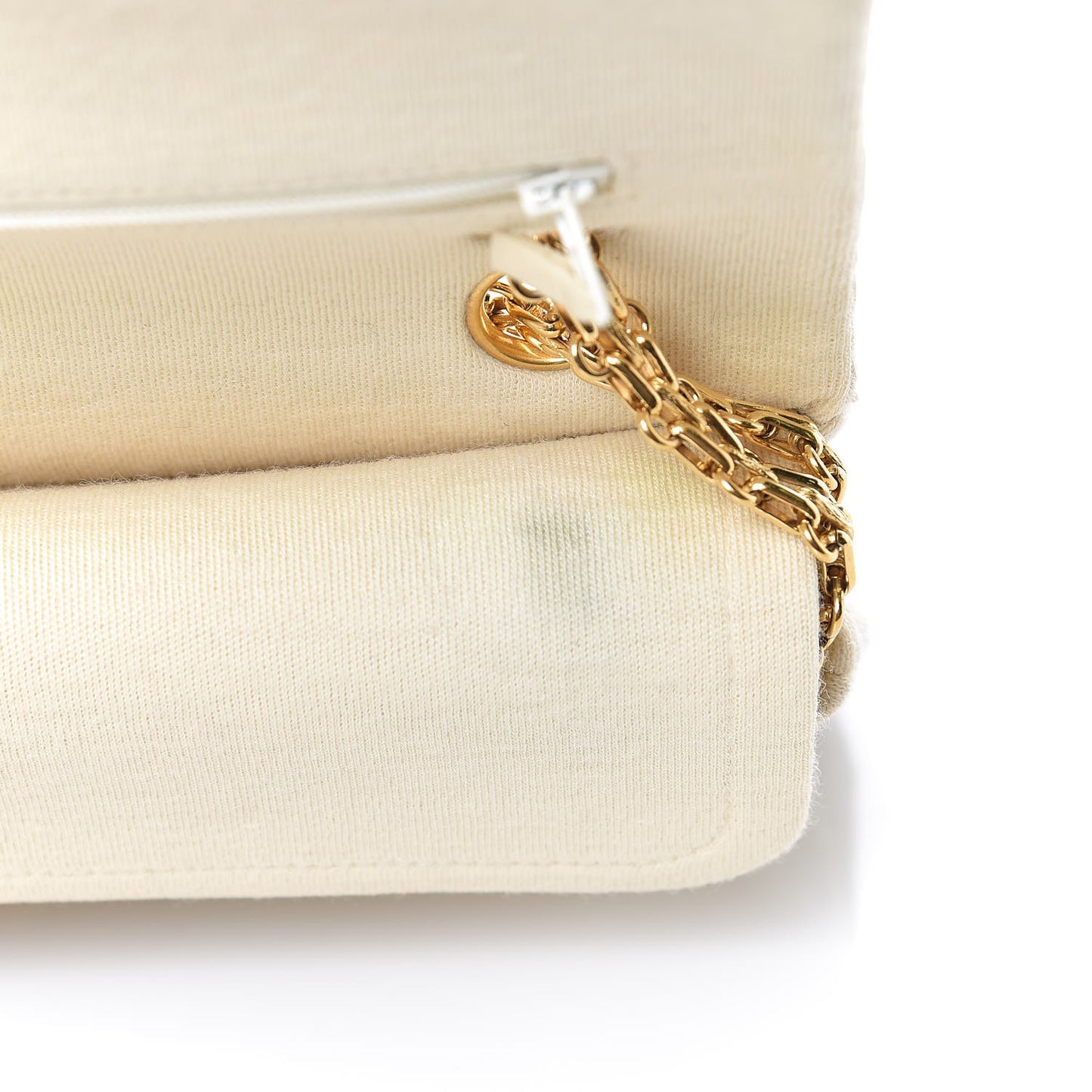 Jersey Quilted Small Bijoux Chain Double Flap Beige