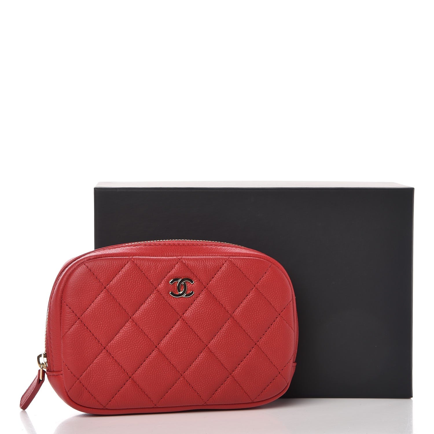 Chanel Caviar Quilted Small Curvy Pouch Cosmetic Case Dark Red 8 of 8