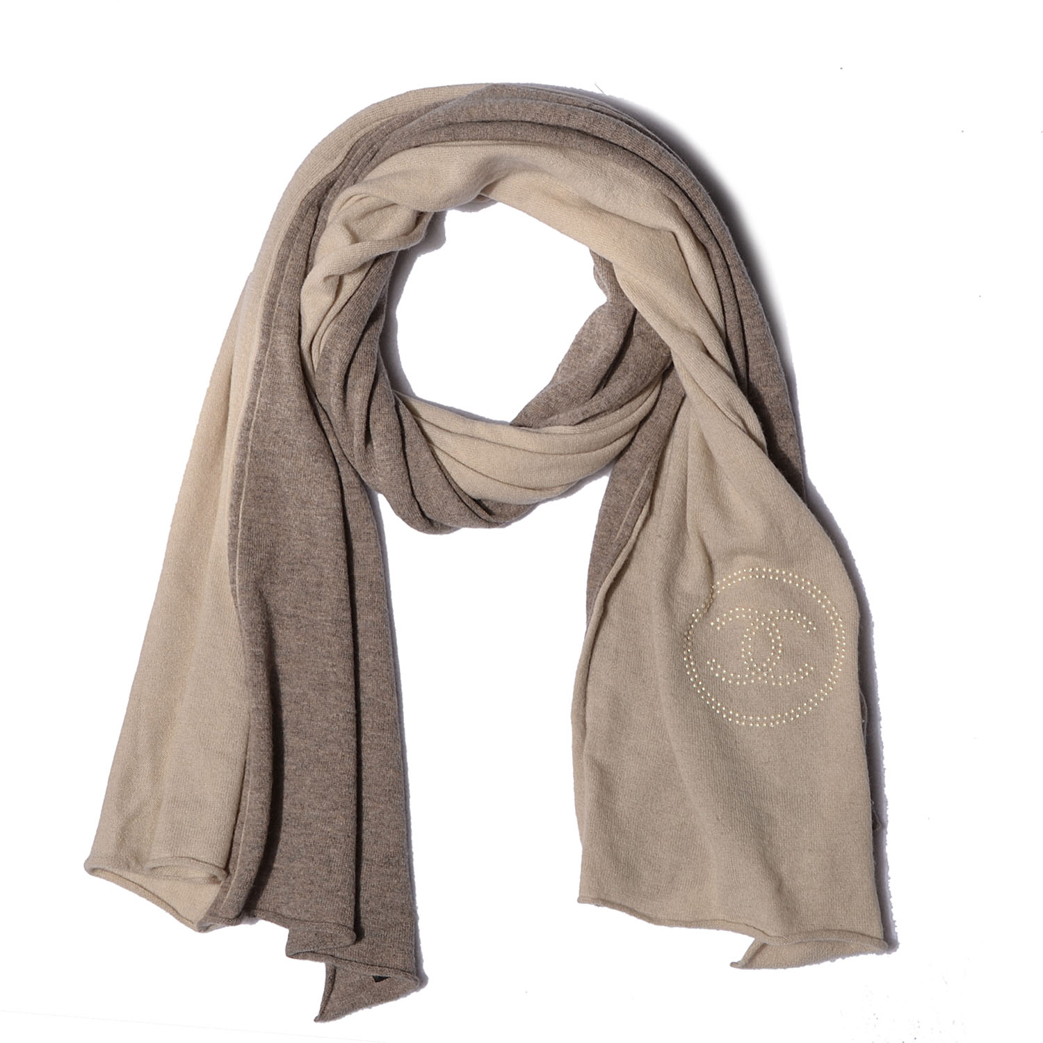 Chanel Cashmere Pearl CC Scarf Beige Taupe 1 of 5