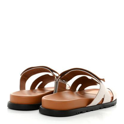 Hermes Toile De Coton Veau Lisse Mens Chypre Sandals 44 Prunoir Naturel 4 of 9