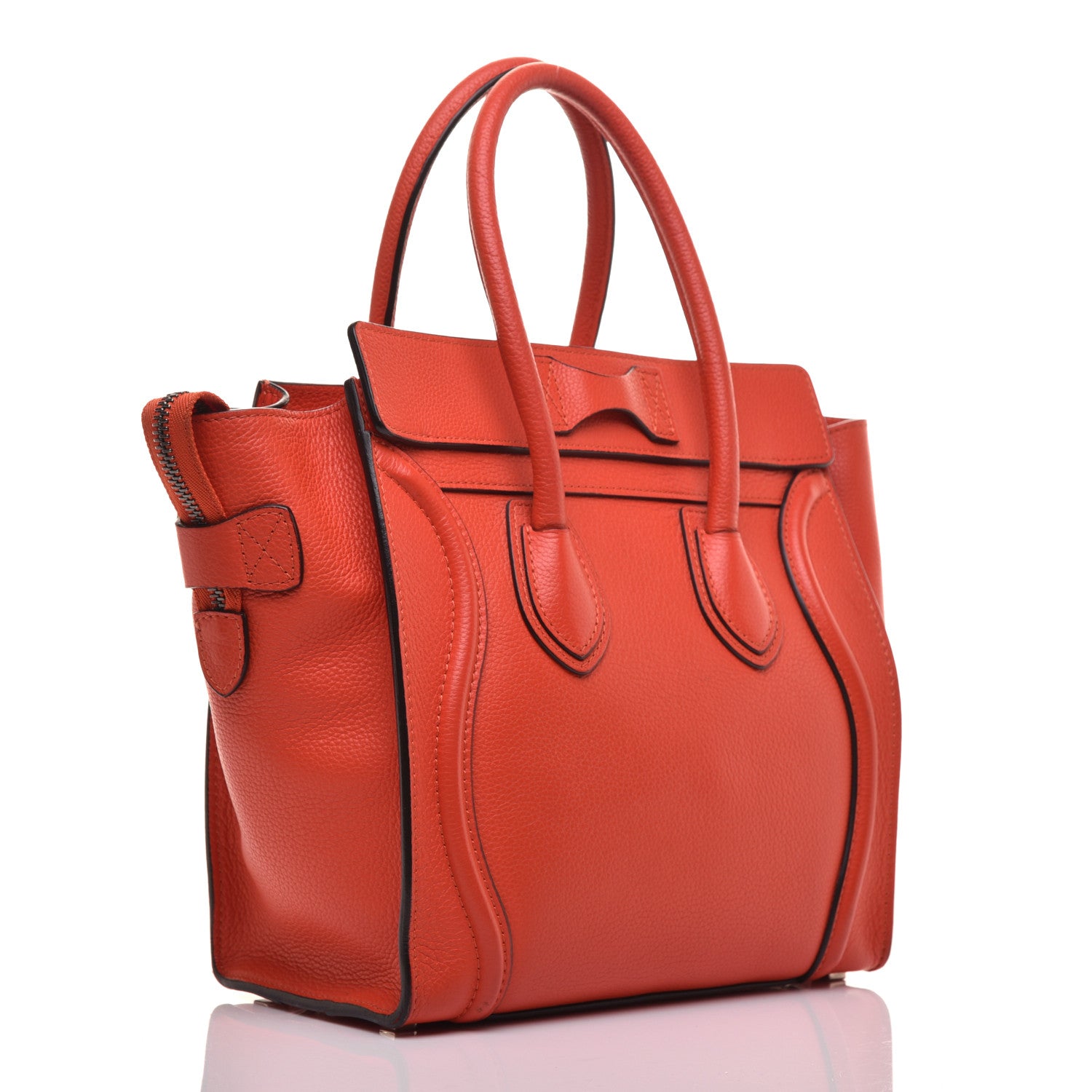 Celine Drummed Calfskin Micro Luggage Vermillion 3 of 13