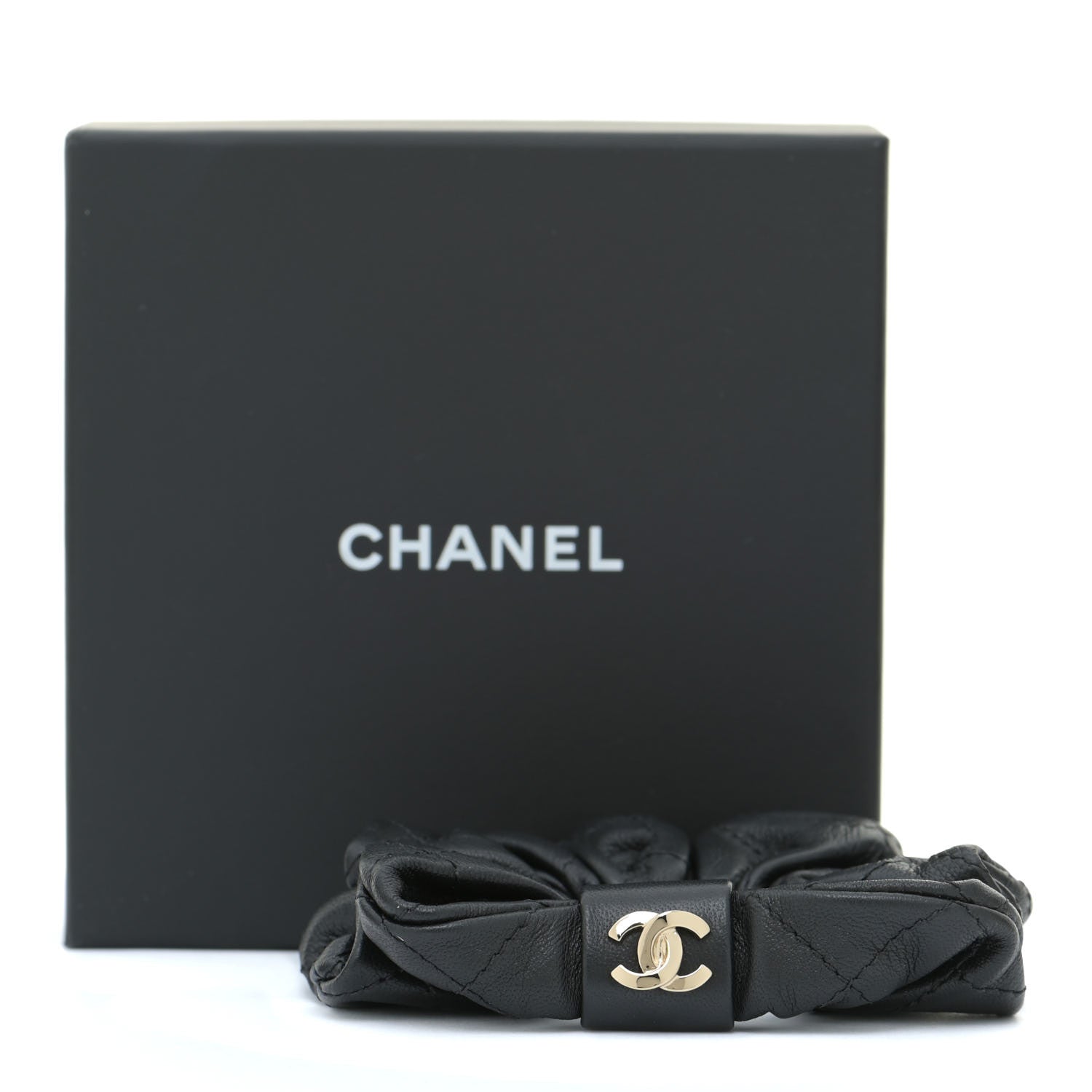 Chanel Lambskin Chain CC Hair Scrunchie Black Gold 6 of 6
