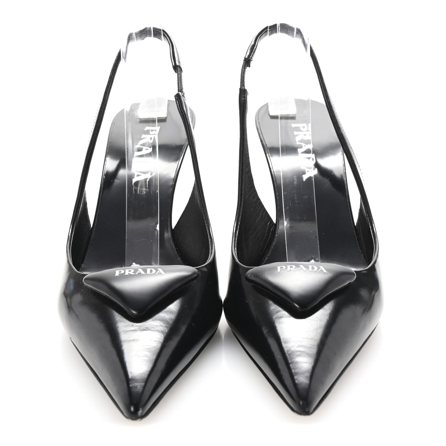 Spazzolato Triangle Logo Pointed Toe 75mm Slingback Pumps 36 Black