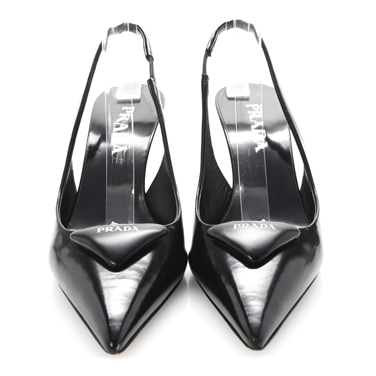 Prada Spazzolato Triangle Logo Pointed Toe 75mm Slingback Pumps 36 Black 3 of 8