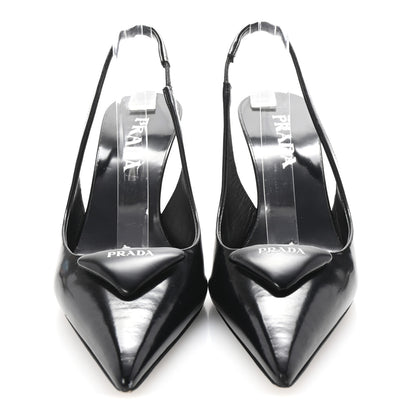 Prada Spazzolato Triangle Logo Pointed Toe 75mm Slingback Pumps 36 Black 3 of 8