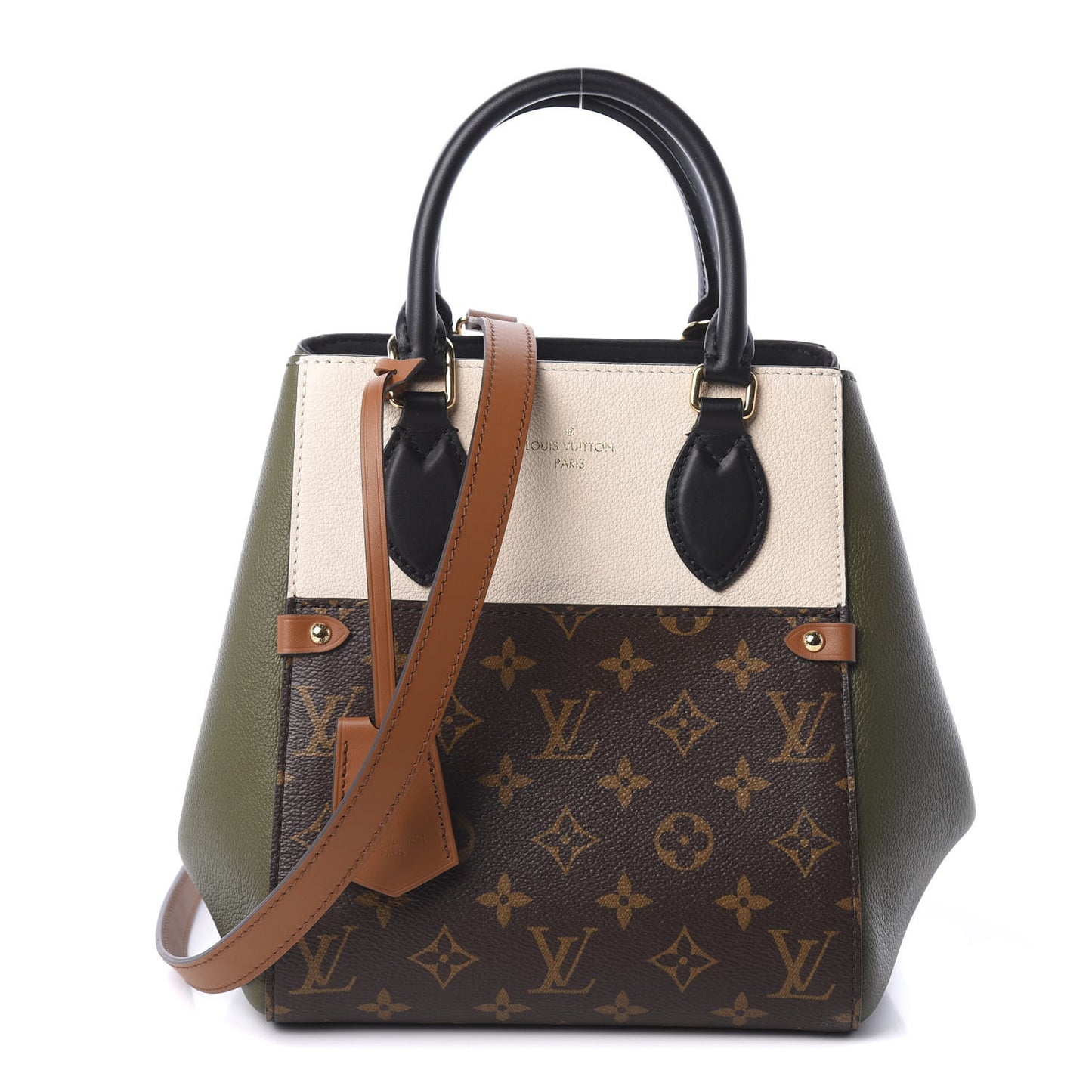 Calfskin Monogram Fold Tote PM Cream Khaki Black