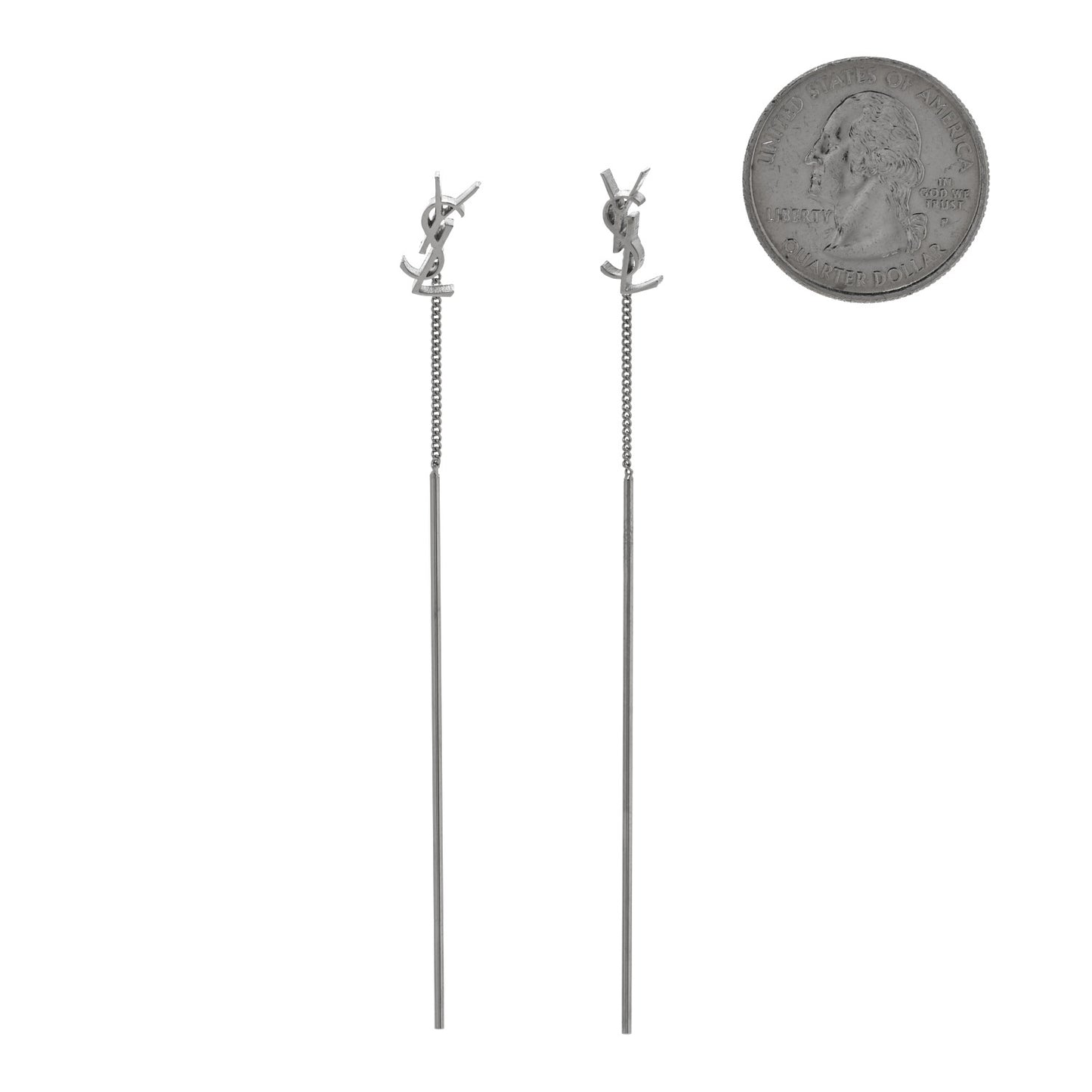 Metal Monogram Pendant Threader Earrings Silver