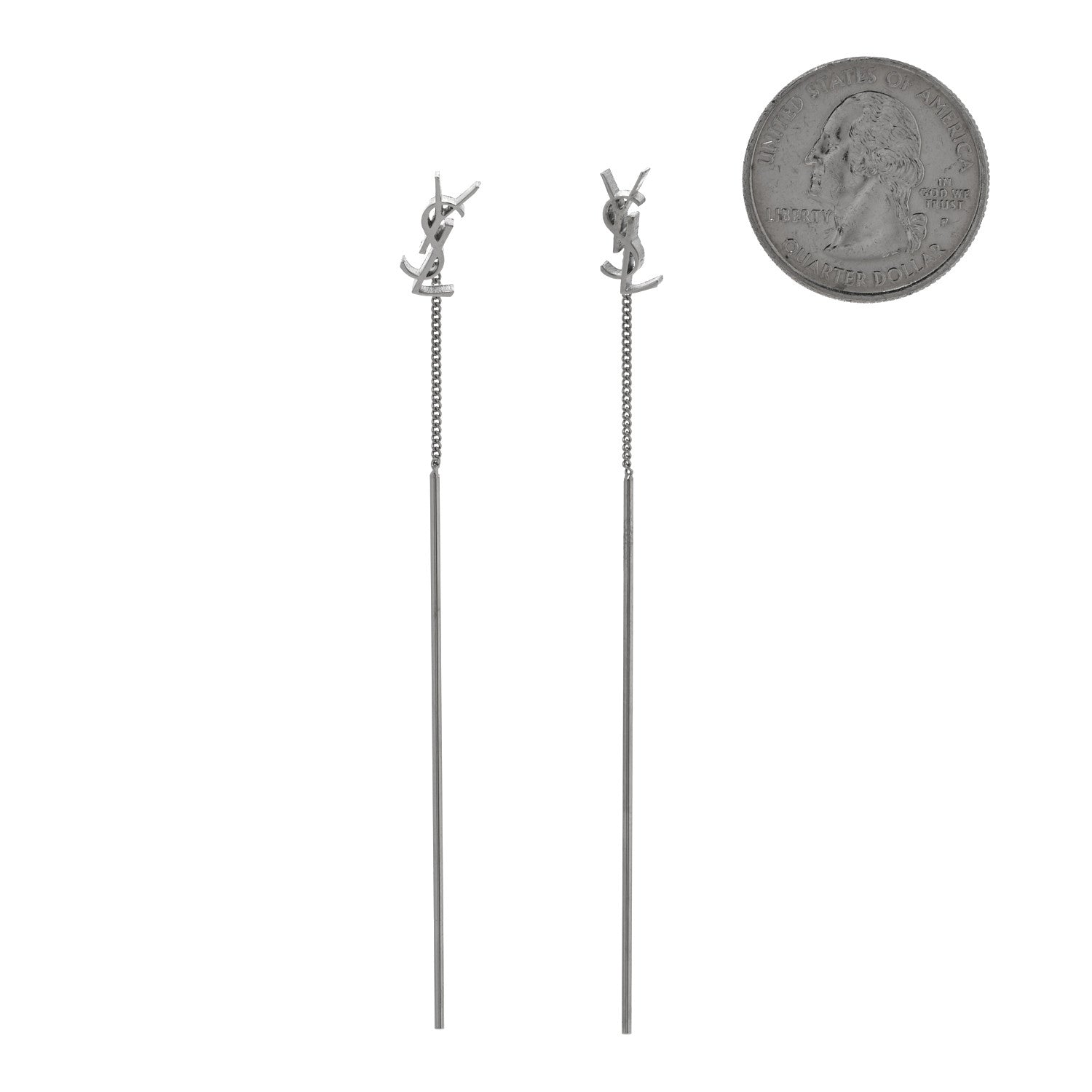 Saint Laurent Metal Monogram Pendant Threader Earrings Silver 2 of 4