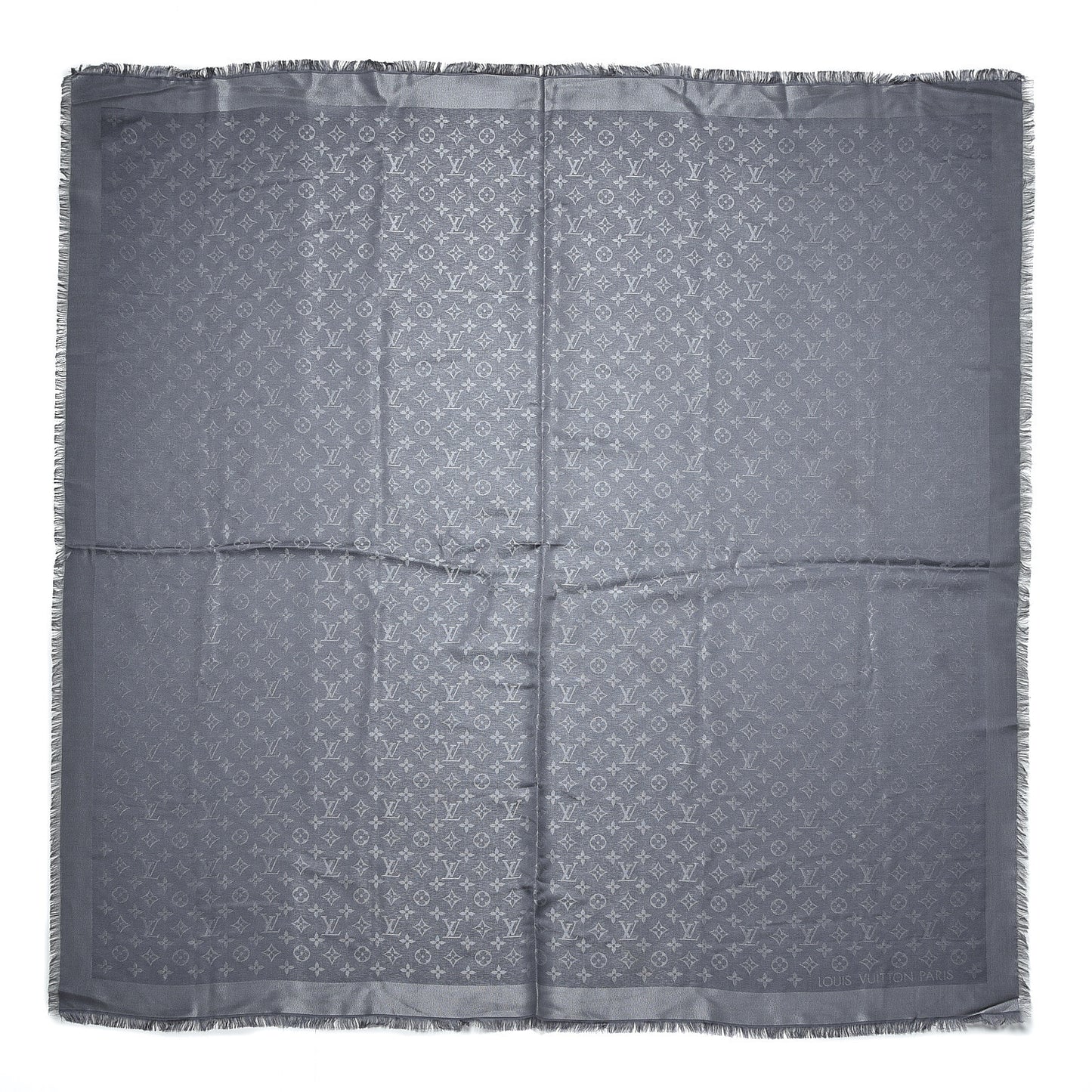 Silk Wool Monogram Shawl Charcoal Grey