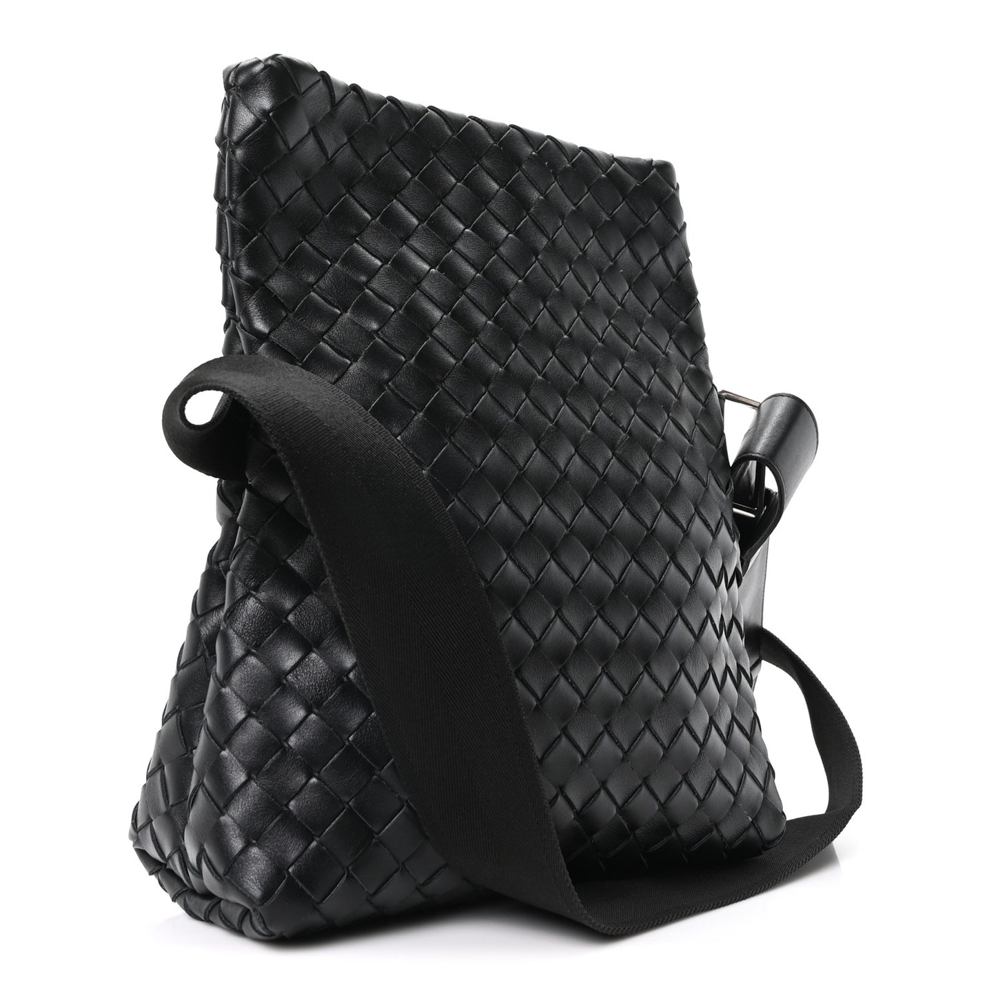 Nappa Intrecciato Small Fold Crossbody Messenger Black